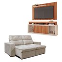 Ver imagem 1 de Kit Sofá Cheer Solar 3 Lugares com Rack Painel New Oscar Freijo/off White/bege