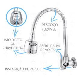 TANQUE INOX 40X40X22CM COM TORNEIRA GOURMET JUNIOR DE PAREDE - 3