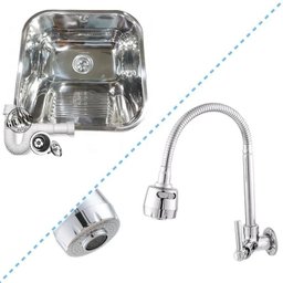 TANQUE INOX 40X40X22CM COM TORNEIRA GOURMET JUNIOR DE PAREDE - 1