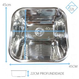 TANQUE INOX 40X40X22CM COM TORNEIRA GOURMET JUNIOR DE PAREDE - 2