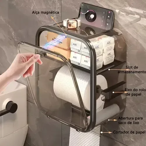 Porta Papel Higiênico com Fixação sem Furo - Design Moderno - 5
