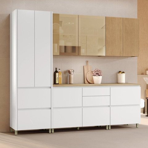 Cozinha Rainha 5 Peças 8 Portas 100% MDF Branco/Nature