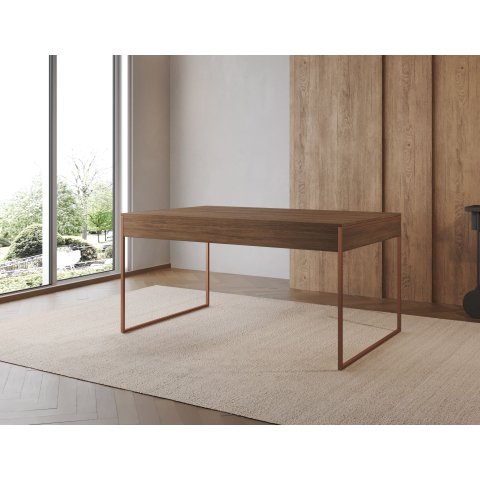 Mesa Industrial Filadélfia 137x90 Ferro Cobre Tampo Amêndoa