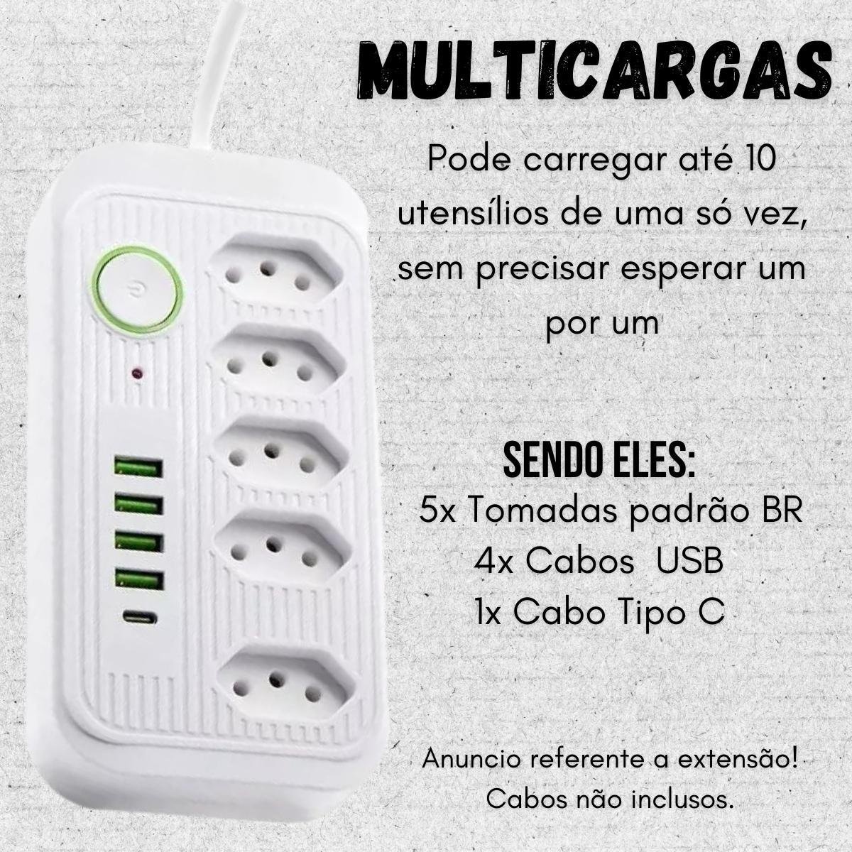 Régua Extensão de Linha 5 Tomadas + 4 Usb e Usb-c Kapbom - 6