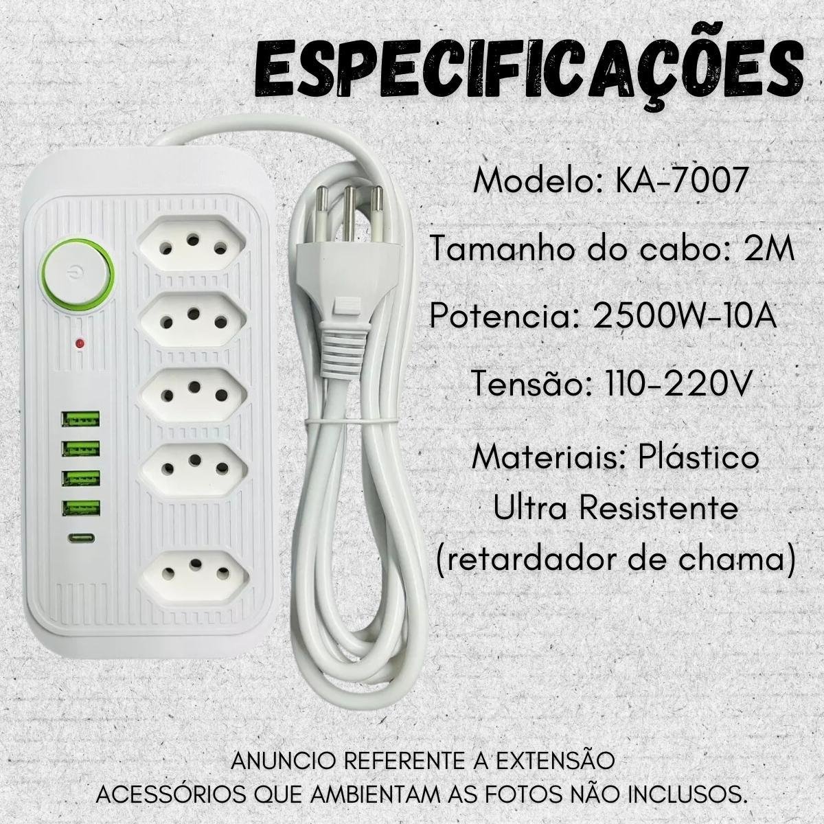 Régua Extensão de Linha 5 Tomadas + 4 Usb e Usb-c Kapbom - 7