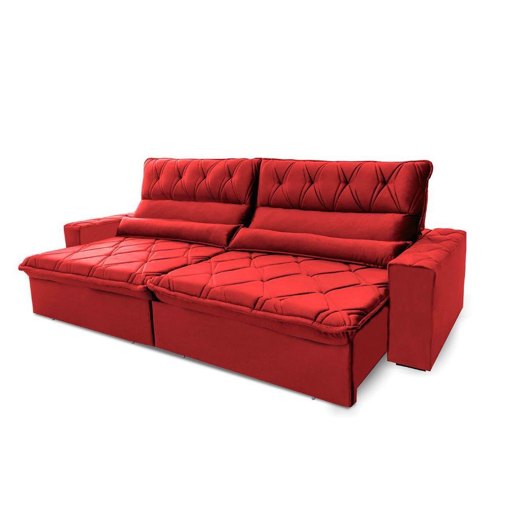 Sofá Retrátil/Reclinável França 2,70m Suede Velut Vermelho c/ Molas no Assento - King House - 8