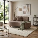 Ver imagem 2 de Sofá Orgânico 3 Lugares 140cm Bouclé Marrom Pés de Madeira - Top Sofás - Sala de Recepção