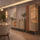Ver imagem 5 de Cristaleira e Aparador Buffet Mdf Portas Vidro Led Embutido Sala Jantar Buffet Hall Louças Taças:fen