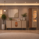 Ver imagem 1 de Cristaleira e Aparador Buffet Mdf Portas Vidro Led Embutido Sala Jantar Buffet Hall Louças Taças:fen