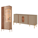 Ver imagem 2 de Cristaleira e Aparador Buffet Mdf Portas Vidro Led Embutido Sala Jantar Buffet Hall Louças Taças:fen