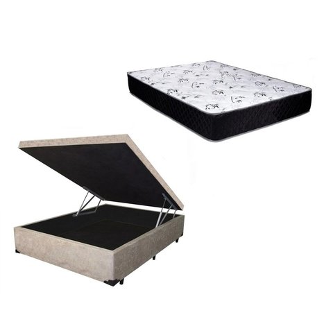 Cama Box Baú Casal Conforto Suede Bege + Colchão Casal Conforto Espuma D33 com Eps 20x138x188