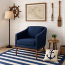 Ver imagem 1 de Poltrona Fixa para Sala de Estar Tecido em Linho Aghata Azul