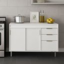 Ver imagem 2 de Balcão de Cozinha 114cm 100% MDF 2 Portas Correr 3 Gavetas:Branco