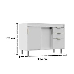 Balcão de Cozinha 114cm 100% Mdf 2 Portas Correr 3 Gavetas:branco - 5