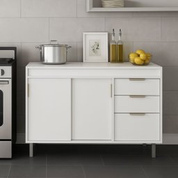 Balcão de Cozinha 114cm 100% Mdf 2 Portas Correr 3 Gavetas:branco - 2