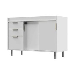 Balcão de Cozinha 114cm 100% Mdf 2 Portas Correr 3 Gavetas:branco - 1