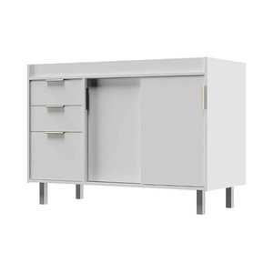 Balcão de Cozinha 114cm 100% Mdf 2 Portas Correr 3 Gavetas:branco