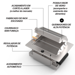 Churrasqueira Cooktop de Embutir à Gás GLP Saro Inox - 7
