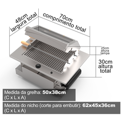 Churrasqueira Cooktop de Embutir à Gás GLP Saro Inox - 8
