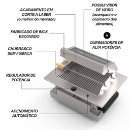 Churrasqueira Cooktop de Embutir à Gás GN Saro Inox - 6