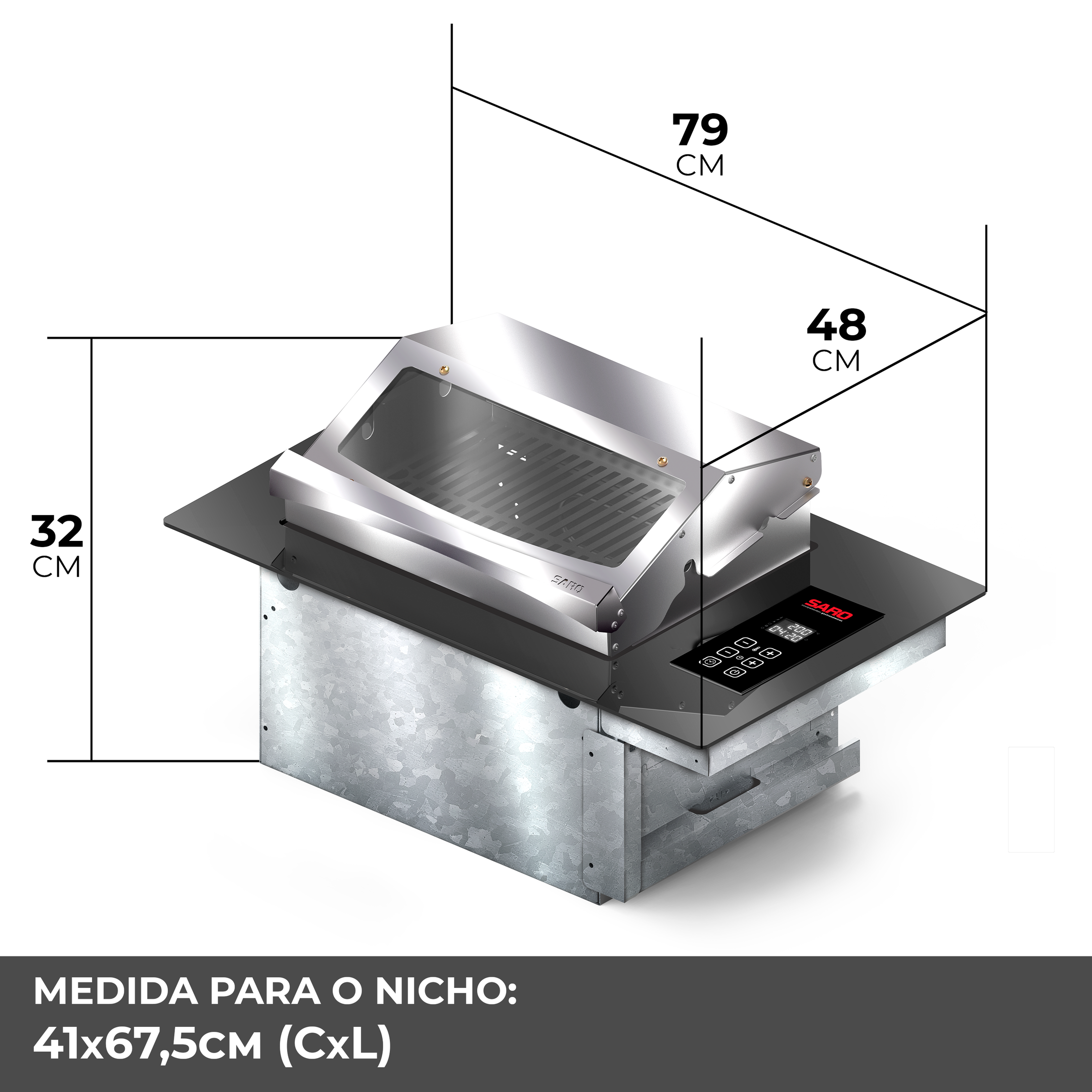 Churrasqueira Cooktop Elétrica Digital de Embutir 70x48x30cm 220V Saro Inox - 5