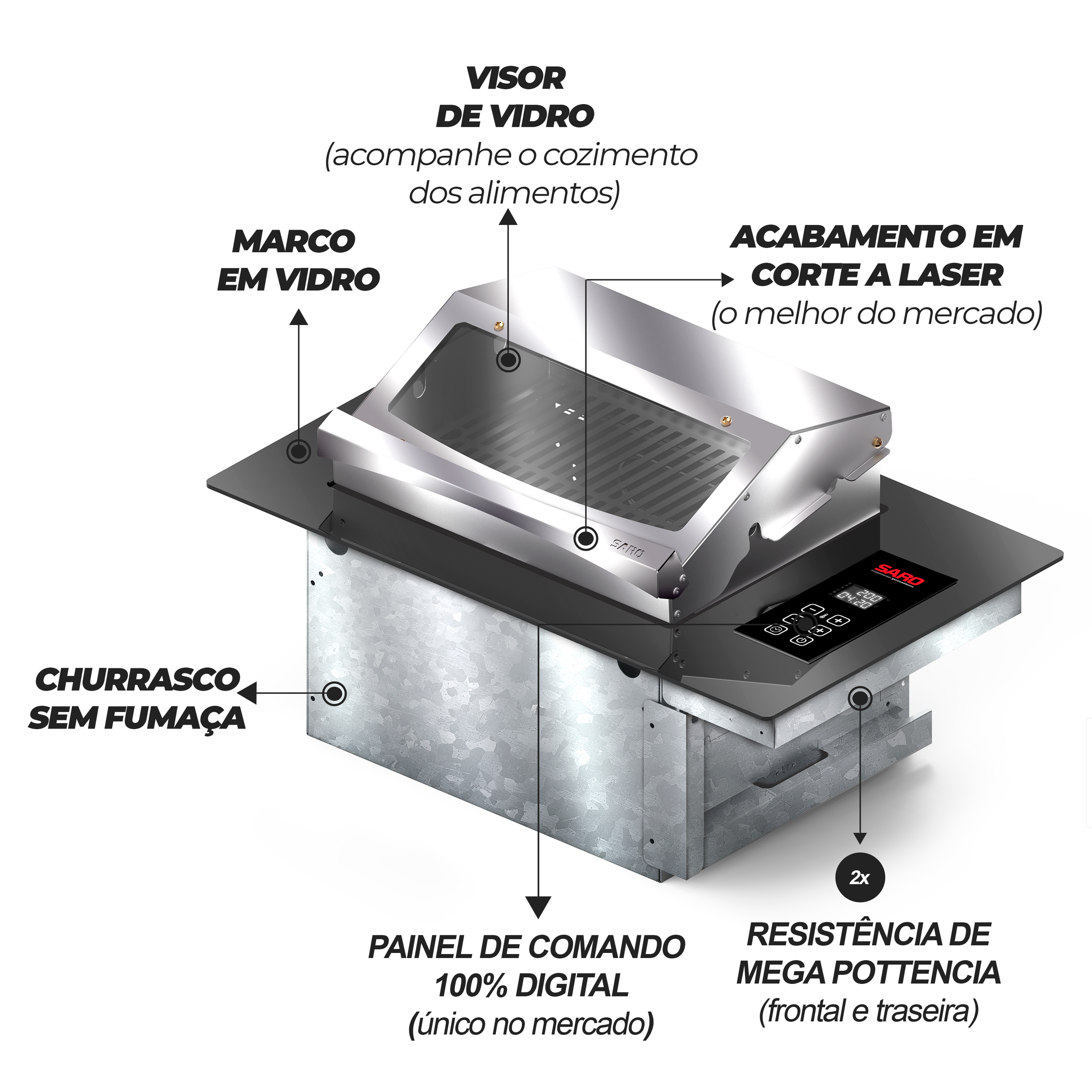 Churrasqueira Cooktop Elétrica Digital de Embutir 70x48x30cm 220V Saro Inox - 4