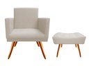 Ver imagem 1 de Kit Poltrona Decorativa Bia + Puff Retangular Suede Bege Pés Madeira Ms Decor