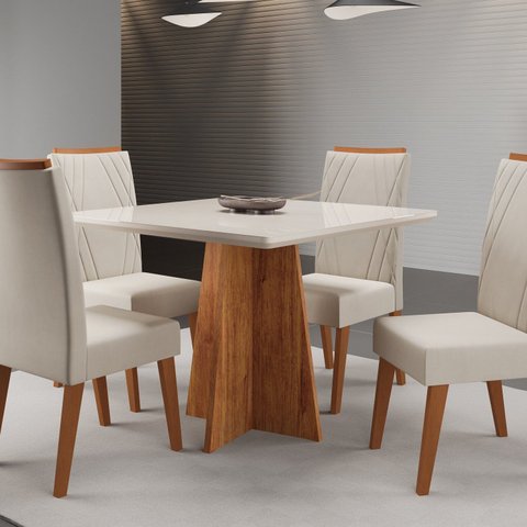 Conjunto para Sala de Jantar com 4 Cadeiras Santal Yescasa Bege/Mel/Off White