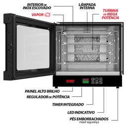 Forno Turbo Digital Elétrico com 4 Esteiras 127V Saro Preto - 8