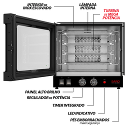 Forno Turbo Elétrico com 4 Esteiras 127V Saro Preto - 8