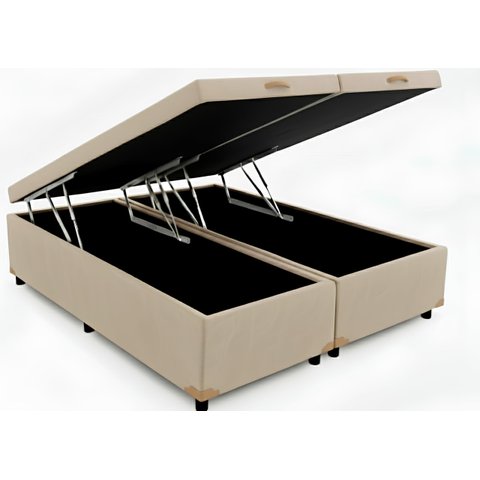 Cama Queen Box Baú Bi-partida 79 Blindada:corino Bege/queen