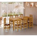 Ver imagem 4 de Mesa com 8 Cadeiras de Madeira 200x88 Mel com Estofado Marrom Nemargi