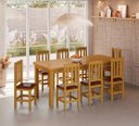 Ver imagem 4 de Mesa com 8 Cadeiras de Madeira 200x88 Mel com Estofado Marrom Nemargi