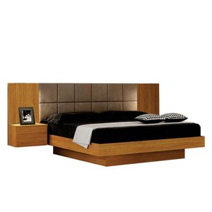 Cama de Casal Braga Queen Size com Criado e Cabeceira Cinamomo Joli Camurça - Leifer Móveis