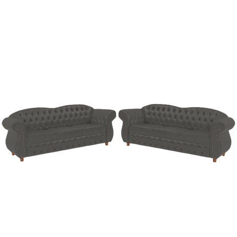 Dois Sofás Chesterfield Merlo 3 lugares 2M - Veludo Cinza Chumbo / Decoração, recepção, Ba