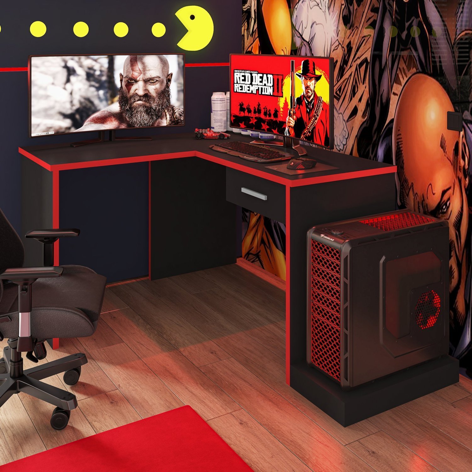 Mesa Gamer Escrivaninha em L DRX9000 com 1 Gaveta Espresso Móveis