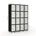 Ver imagem 3 de Armário Roupeiro Locker Guarda-Volume de Aço 16 Portas Pequenas com Fecho para Cadeado Vestiário Cinza/Preto