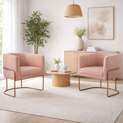 Kit 2 Poltronas Decorativas em Algodão Rosa Pés de Metal Cobre Miram - Larbelle