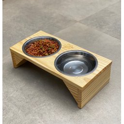Comedouro Bebedouro Pet Elevado Duplo Base Madeira Cachorro e Gato - Cp.01 - Inoviza - 2