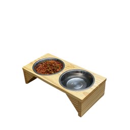 Comedouro Bebedouro Pet Elevado Duplo Base Madeira Cachorro e Gato - Cp.01 - Inoviza - 1