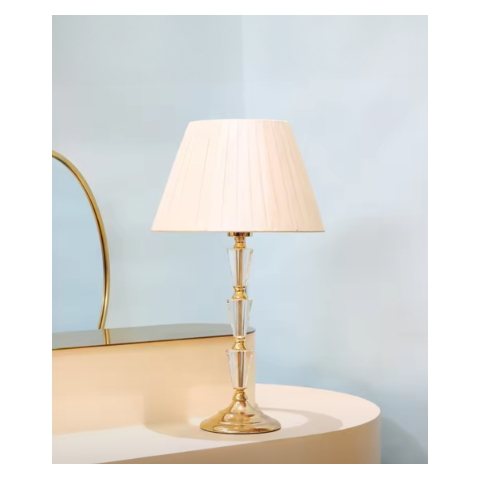 Abajur de Mesa Cirena Dourada com Cúpula Branca para Salas, Quartos e Cabeceira de Cama