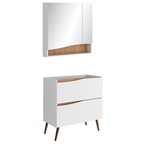 Conjunto Banheiro Gabinete com Pés e Armário com Espelho 80cm Evie B06 Branco Tau - Lyam Decor