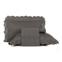 JOGO DE CAMA ALTENBURG BORDADO EM CETIM 300 FIOS 2,50M X 2,50M, CINZA - 1