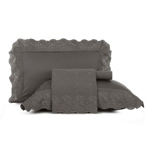 JOGO DE CAMA ALTENBURG BORDADO EM CETIM 300 FIOS 2,50M X 2,50M, CINZA