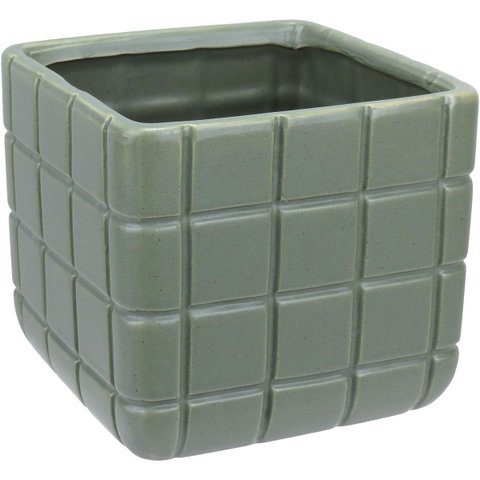 Vaso Decorativo Enfeite Planta Aparador Cerâmica 13x15x15cm Verde
