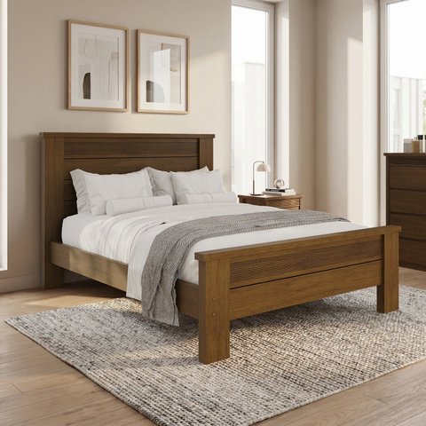 Cama de Casal Paolo em MDF com Cabeceira Frisada Ambar