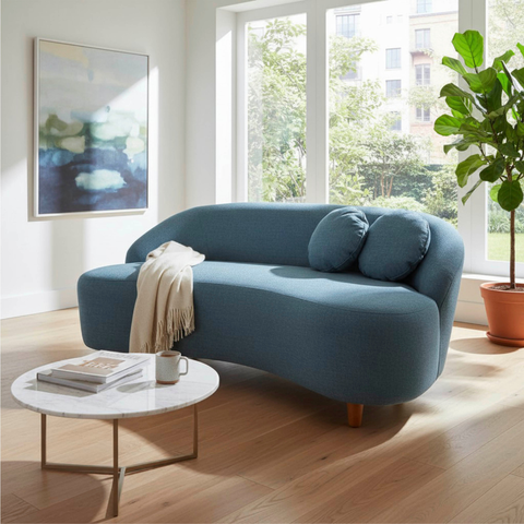 Namoradeira Sofá Feijão Cancún 150cm Orgânica Linho Azul
