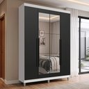 Ver imagem 1 de Guarda-Roupa Solteiro com Pés 4 Portas Batentes com Espelho Branco/Preto/Preto Venus Madesa