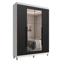 Ver imagem 2 de Guarda-Roupa Solteiro com Pés 4 Portas Batentes com Espelho Branco/Preto/Preto Venus Madesa