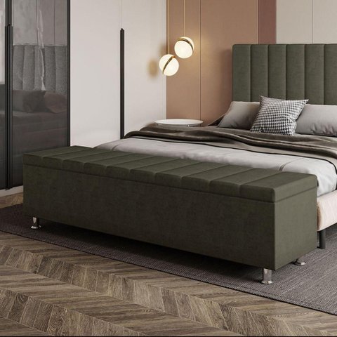 Calçadeira Baú Recamier Estofado Queen 160 Cm Ônix Veludo Marrom